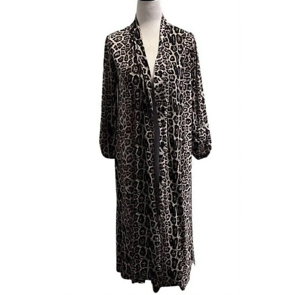 Ember jacket kimono cardigan SMALL black Brown Tan Animal Print Lightweight